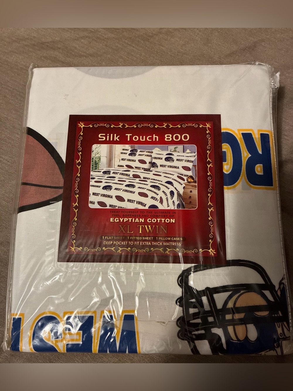 Silk Touch 800 Egyptian Cotton XL Twin Bed Sheet Set - White with Blue & Yellow